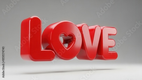 3d red love text isolated on white background