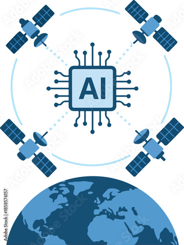 AI Managing Satellite Communication Networks in Earth Orbit Illustration