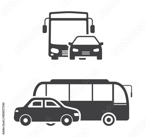 bus and car overtake transport icon