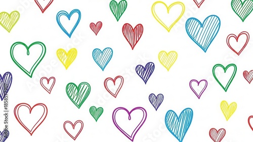 Colorful hearts pattern isolated on white background