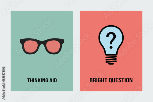 Creative Concepts Set with Sunglasses and Lightbulb Question Mark Icon