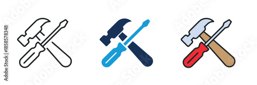 Hammer and screwdriver vector illustration tool repair icon maintenance service equipment construction carpentry industry technical support hardware toolkit handyman professional