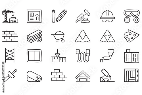 Architecture Planning and Construction Tools Line Icons