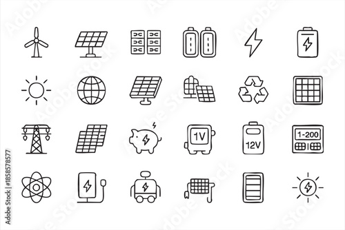 Renewable Energy UI Line Icons for Solar, Wind, and Power Systems