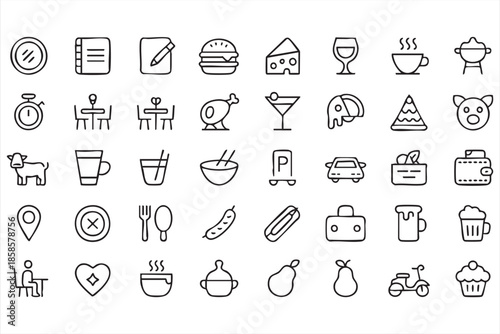 Food UI Line Icons for Restaurant Menus, Apps, and Dining Platforms