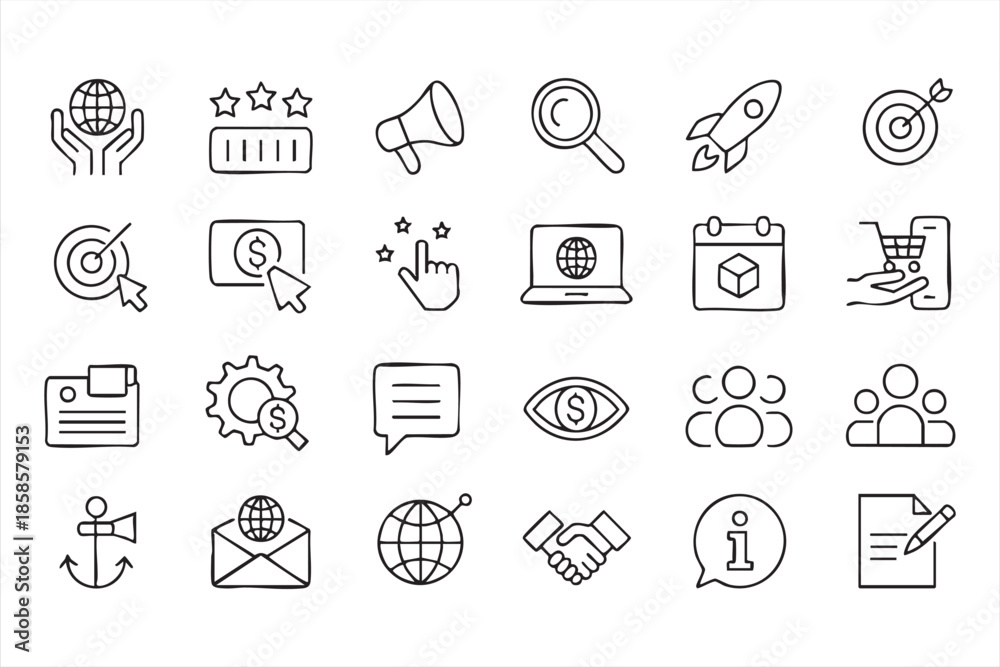 Fototapeta premium Business Marketing Line Icons for Conversion Funnels and Analytics Dashboards