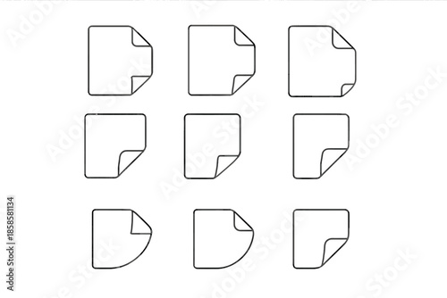 Set of nine white paper icons with folded corners
