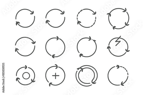 Set of 12 circular arrow icons with variations