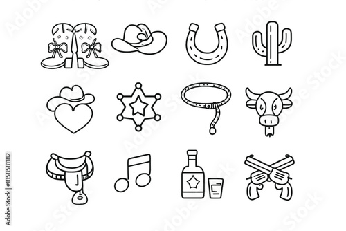 Western Icons on Gray Background