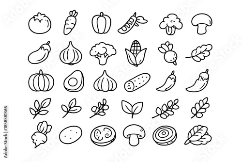 Cute White Vegetable Icons on a Gradient Background