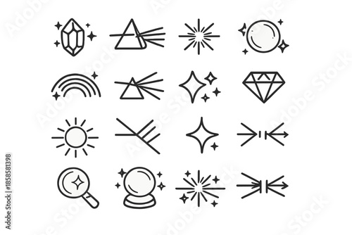 Collection of minimalist line icons representing cosmic and magical elements