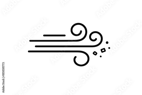 Wind blowing icon with swirling lines and particles