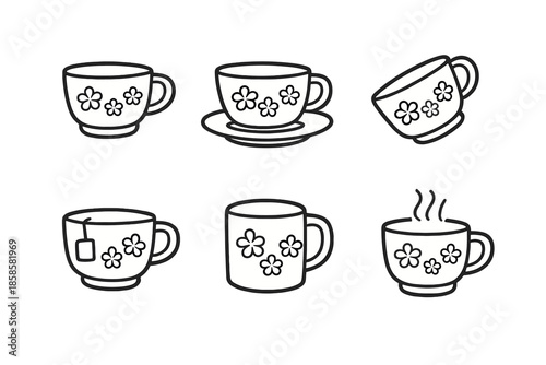 Wallpaper Mural Collection of six floral tea cups and mugs Torontodigital.ca