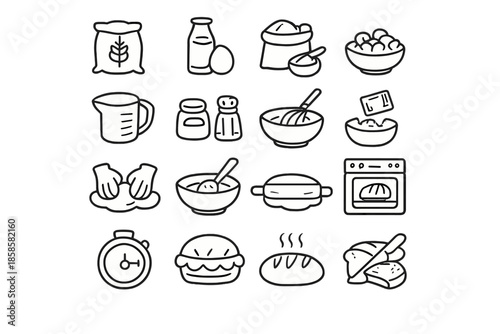 Baking ingredients and tools icons