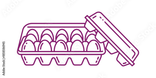 Single color line icon depicting egg storage. Egg holder, package, box. Prevents the absorption of unusual food scents. Store eggs in their original carton. For carrying and transportation.