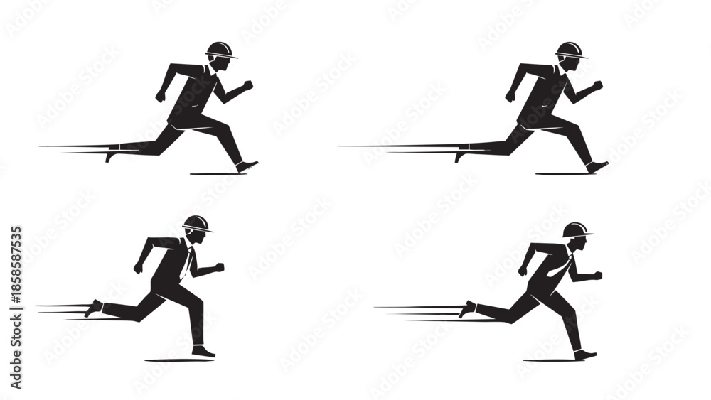 Fototapeta premium Runing Businessman Icons Collection of Silhouettes on Transparent Background