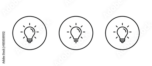Idea bulb inspiration solution in circle round vector set Light energy creative electricity power icon ui ux metallic shiny silver bronze copper outline