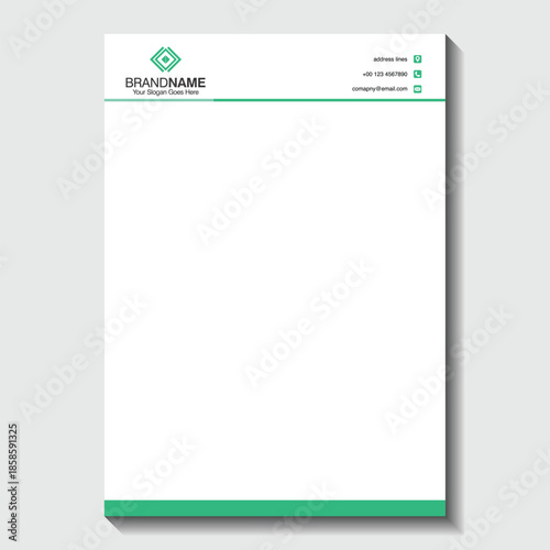Professional letterhead template with green accents and modern logo