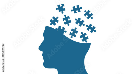 Wallpaper Mural Human Head with Puzzle Pieces in Blue Silhouette with Creative Thinking in Simple Flat Design for Mental Health Awareness Torontodigital.ca