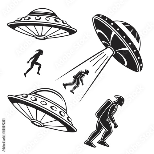 Illustration of ufos and aliens