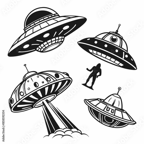Illustration of various ufos and alien