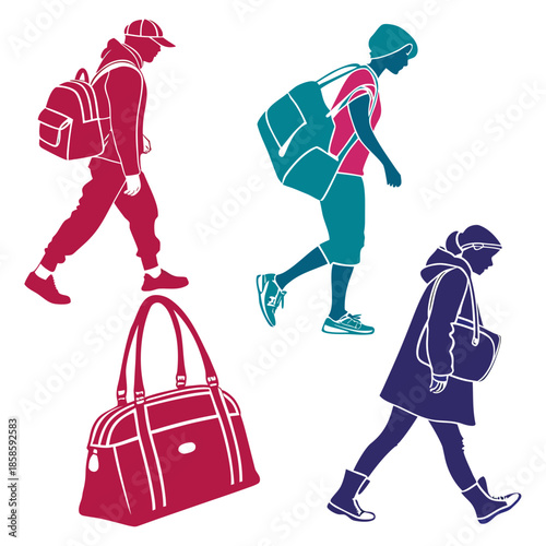 Silhouettes of travelers with luggage