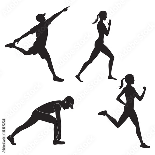 Silhouettes of people exercising