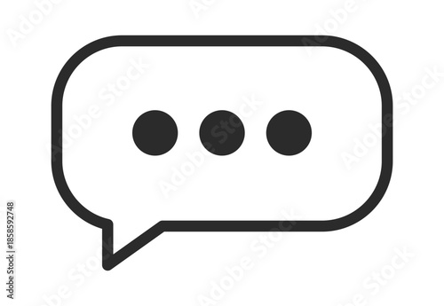 Minimalistic black speech bubble featuring three dots, symbolizing conversation or waiting for a response.
