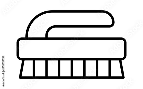 A simple line art illustration of a cleaning brush with a curved handle, emphasizing its practical design.