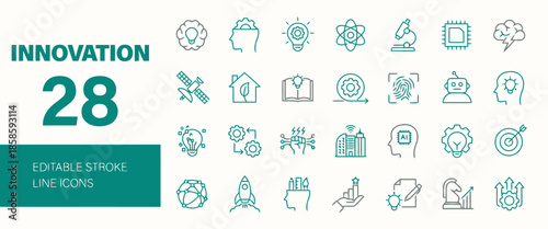Innovation Vector Icon Set Featuring Creative Thinking and Technological Advancements with Editable Stroke Line Icons Modern Ideas Concept and Future Technology Elements