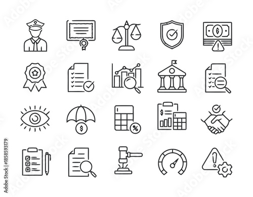 Insurance line icons vector set in black and white