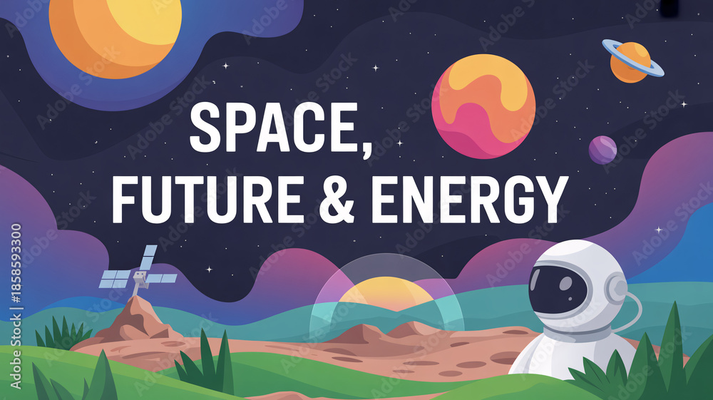 Fototapeta premium Astronaut exploring planetary landscape with renewable energy technology