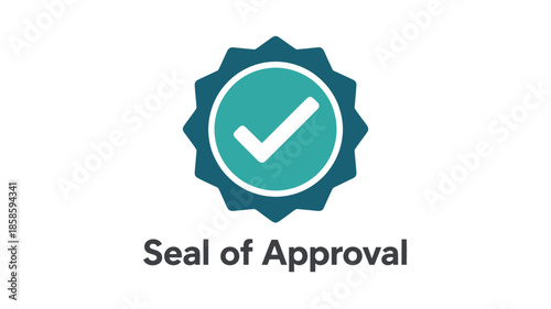 Seal of Approval icon in teal and white with checkmark in modern minimalist design for branding and certification