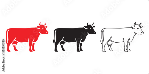 Cow Trio: Three stylized cows showcase a study in contrasts, with variations, each embodying a unique artistic flair in a minimalist arrangement.