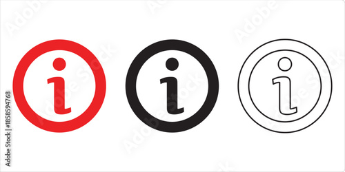 Information Icon Trio: A set of information icons, including a red, black, and outline version, offering clear and concise communication.