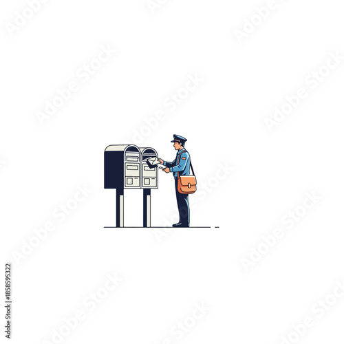 Postman at mailbox delivering mail service.