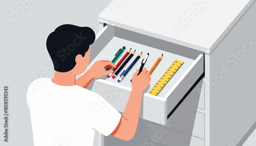 Person reaching into an open drawer for art supplies