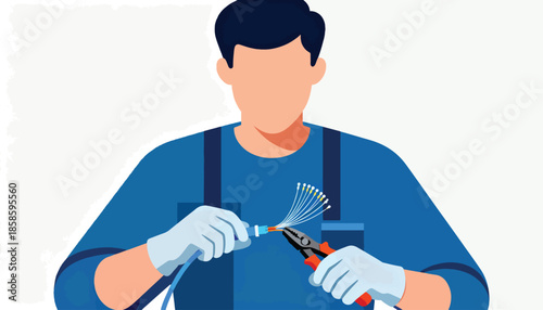 A technician carefully splices fiber optic cables with specialized tools