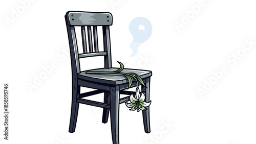 Wooden Chair with White Lily Flower - Memorial Concept