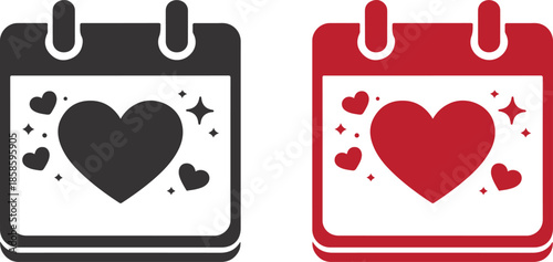 Valentine calendar icon with heart, love date reminder vector illustration