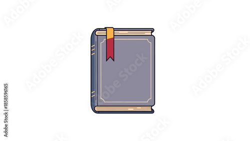 Blue Hardcover Book with Bookmark Icon Illustration