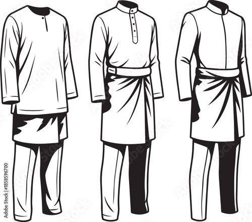 Baju Melayu Traditional Outfit Set Illustration, Minimalist Malay Men Clothing Vector