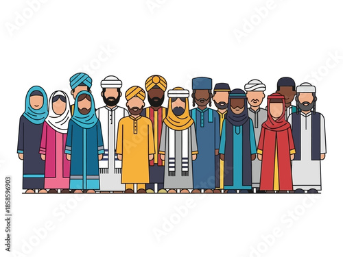 Group illustration of diverse people in traditional attire