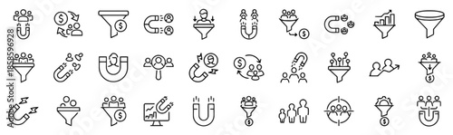 Lead generation marketing thin line icons vector