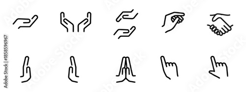 Line Art Hand Icon Set Presenting Gesture Collection For Communication Design And Expression Symbolic Of Touch Interaction And Human Connectivity Solutions