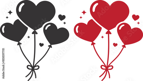 Heart balloon bouquet vector, romantic love balloons for Valentine design