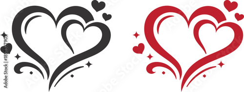 Abstract double heart swirl vector, romantic love symbol for Valentine design