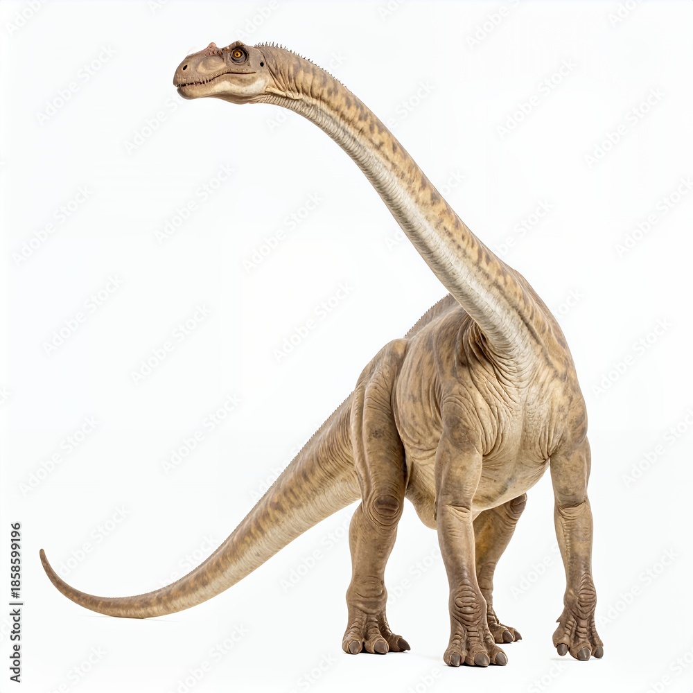 Obraz premium Isolated sauropod dinosaur on a clean white background showcases ancient creature