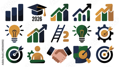 Icon set of business success and achievement elements.