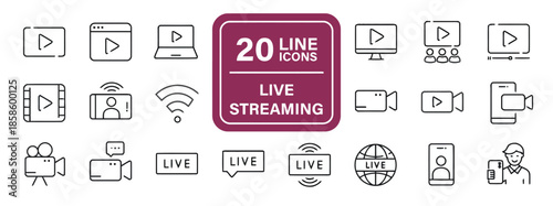 Live streaming vector icons set